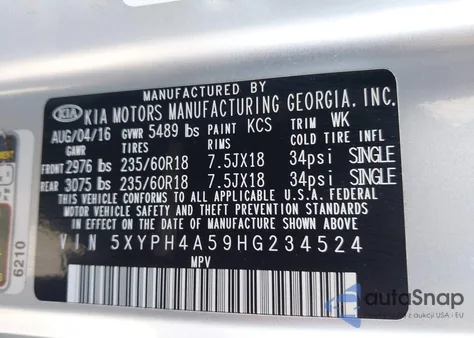 2017 Kia Sorento 3.3L Ex from USA, damaged, VIN 5XYPH4A59HG234524